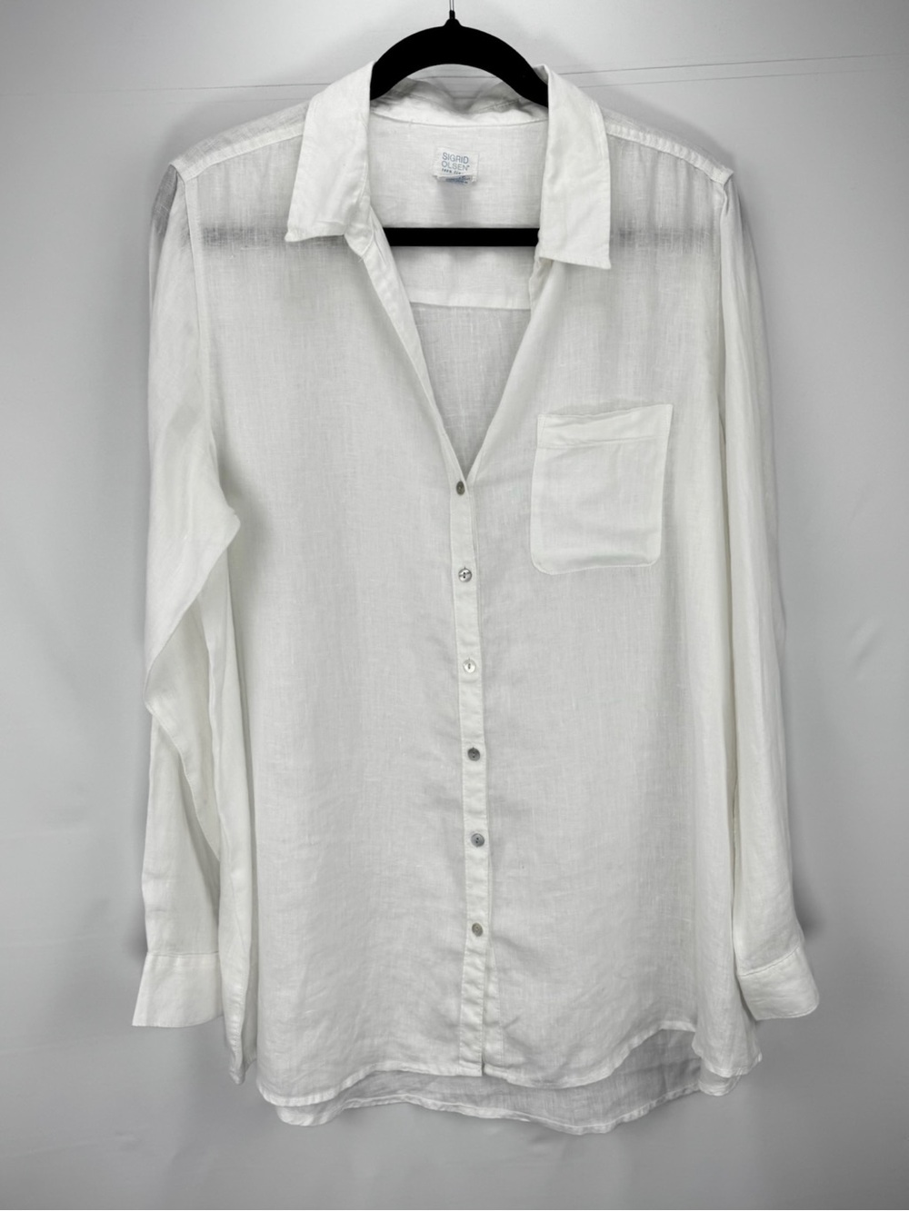 Lightweight 100% Linen White Button-Up Tunic Top